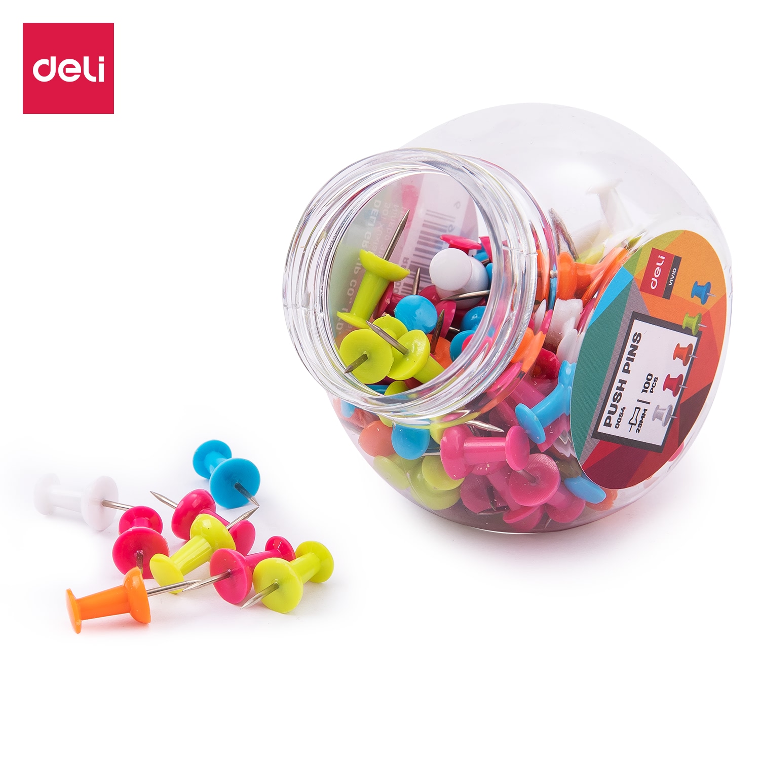 Deli Color Push Pin Assorted (100Pcs Jar, 23mm) Model no. 0054
