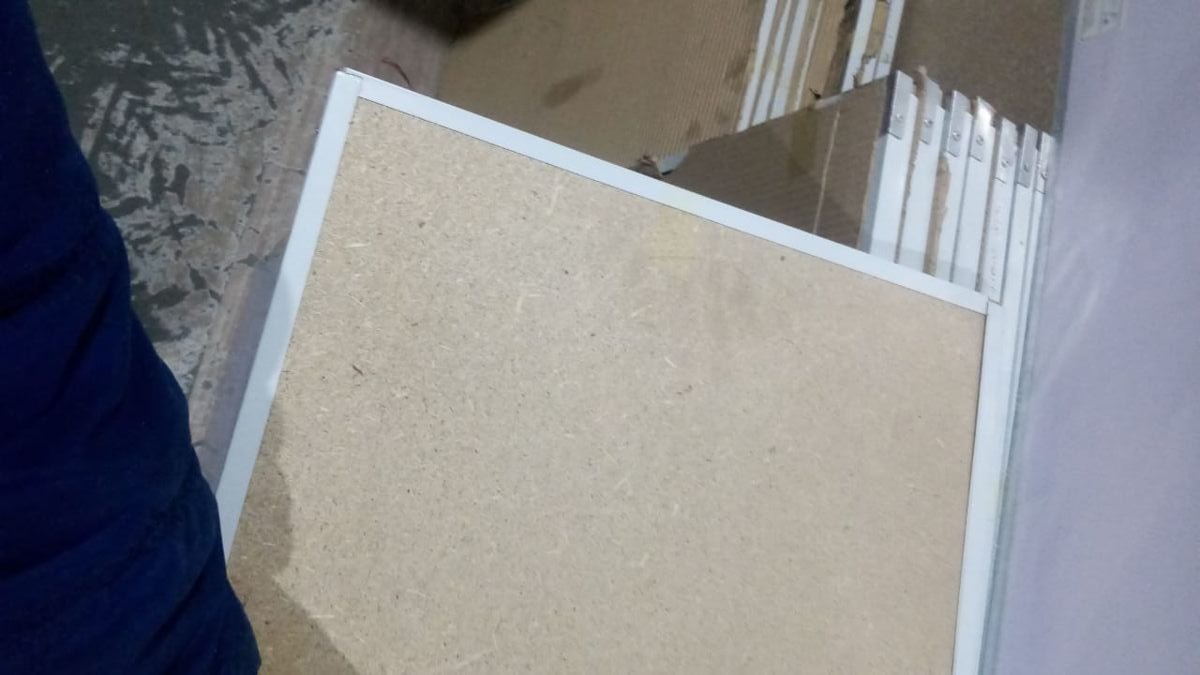 Dry erase whiteboard back — MDF board with aluminium frame and wall mounting brackets